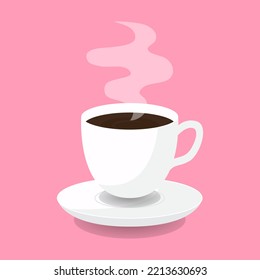 Cup of fresh coffee with steam. Flat style. Decorative design for cafeteria, posters, banners, postcards. Vector illustration.