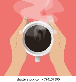 Tasse frischem Kaffee. Draufsicht. Vektorillustration Illustration. Flachstil. Dekoratives Design für Cafeteria, Poster, Banner, Karten