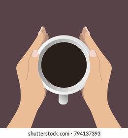 Cup of Fresh Coffee. Top view. Vector Illustration. Flat Style. Decorative Design for Cafeteria, Posters, Banners, Cards