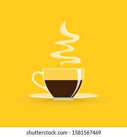 Cup of Fresh Coffee Vector. Decorative Design for Cafeteria. Flat Style.