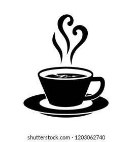 cup of fresh coffee, vector  illustration, black color on white background