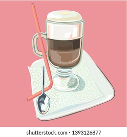 Cup of Fresh Coffee. Vector Illustration. Flat Style. Decorative Design for Cafeteria, Posters, Banners, Cards