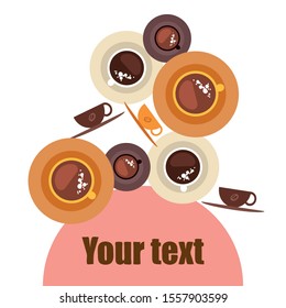 Cup of Fresh Coffee. Vector Illustration. Decorative Design for Cafeteria, Banners, Cards.