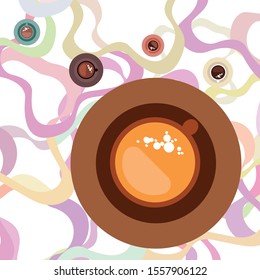 Cup of Fresh Coffee. Vector Illustration. Decorative Design for Cafeteria, Banners, Cards.