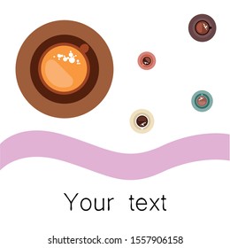 Cup of Fresh Coffee. Vector Illustration. Decorative Design for Cafeteria, Banners, Cards.