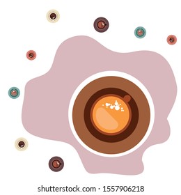 Cup of Fresh Coffee. Vector Illustration. Decorative Design for Cafeteria, Banners, Cards.