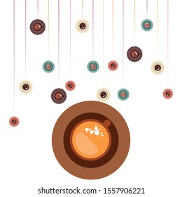 Cup of Fresh Coffee. Vector Illustration. Decorative Design for Cafeteria, Banners, Cards.