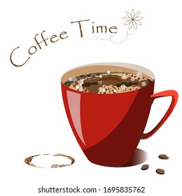 Cup of Fresh Coffee. Vector Illustration. Flat Style. Decorative Design for Cafeteria, Posters, Banners, Cards