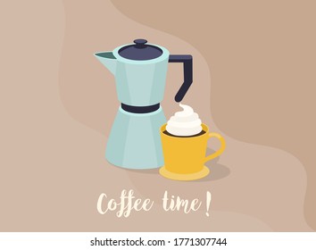Tasse frischem Kaffee. Vektorgrafik. Flachstil. 