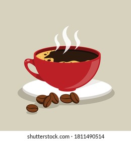 Cup of Fresh Coffee. Vector Illustration. Flat Style. Decorative Design for Cafeteria, Posters, Banners, Cards