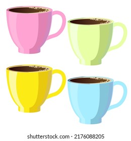 A cup of fresh coffee. Vector illustration. Flat style. Decorative design for cafeteria, posters, banners, postcards. set a cup of coffee rainbow