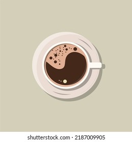 A Cup of Fresh Coffee. Vector Illustration. Flat style with light brown background. Decorative Design for Canteen, Poster, Banner, Card