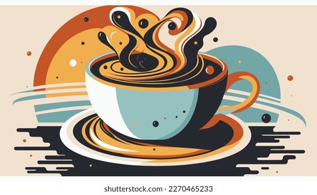 Cup of Fresh Coffee. Vector Illustration. Flat Style. Decorative Design for Cafeteria