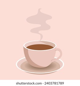 Cup of Fresh Coffee. Vector Illustration. Flat Style. Decorative Design for Cafeteria, Posters, Banners, Cards