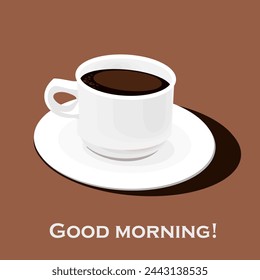 A cup of fresh coffee. Vector illustration. Flat style. Decorative design for cafeteria, posters, banners, cards