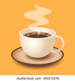 Cup of Fresh Coffee. Vector Illustration. Flat Style. Decorative Design for Cafeteria, Posters, Banners, Cards