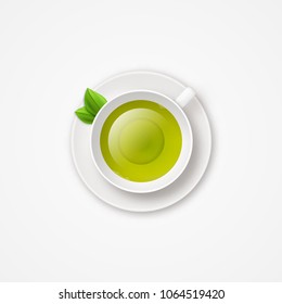 Cup of fresh green tea top view realistic vector illustration 