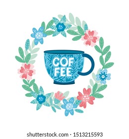  A Cup of fresh hot coffee. Cafeteria, posters, banners, greeting card, template design. A black coffee cup with typographic. Vector illustration