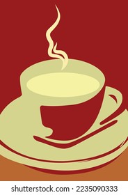 Cup of fresh hot coffee. Decorative design for posters, banners and menu. Vector Illustration.