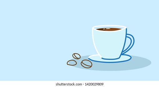 cup of fresh hot coffee cup with roasted beans sketch doodle hand drawn horizontal