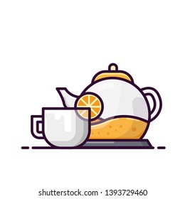 A cup of fresh lemon tea vector illustration, colored cartoon style Suitable for Web Landing Page, Banner, Flyer, Sticker, Wallpaper, Card, Background