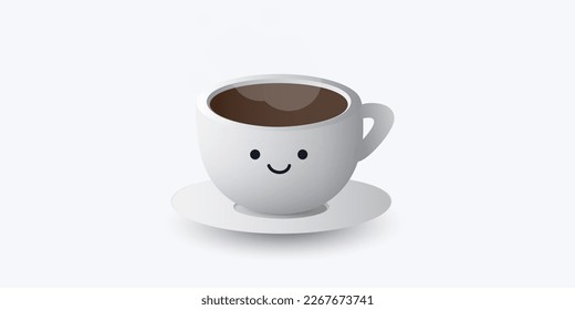 Taza llena de café con cara sonriente suave - Plantilla de diseño en fondo de gran escala - Ilustración vectorial