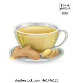 Cup of ginger tea isolated on white background. Vector illustration.