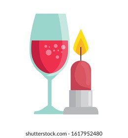 cup glass champagne with candle light isolated icon vector illustration design