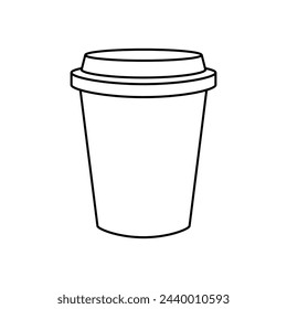 Сardboard cup to go. Icon, coloring page, black and white illustration.