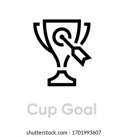 Cup Ziel Symbol. Bearbeitbare Vektorillustration. Gewinner Trophäe Element, Pfeil in der Mitte des Ziels. Einmaliges Piktogramm.