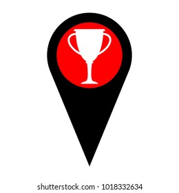 Cup, goble, bow, beaker icon. Vector. Flat white icon in red circle at black marker on white background. Isolated.