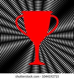Cup, goble, bow, beaker icon. Vector. Red icon on white and black radial interference as background.