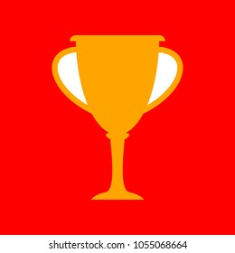 Cup, goble, bow, beaker icon. Vector. Orange icon with white holes if exist at red background. Isolated.