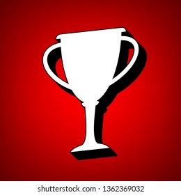 Cup, goble, bow, beaker icon. Vector. Perspective view of white icon with black outline at reddish background.