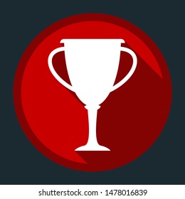 Cup, goble, bow, beaker icon. White icon with shadow on round red button at dark cyan background. Illustration.