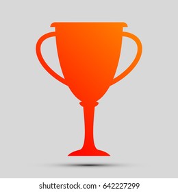 Cup, goble, bow, beaker icon. Vector. Orange, red-yellow icon with shadow on gray background.