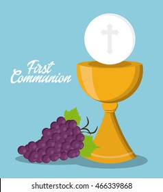 cup gold grapes religion icon. First communion concept. Flat and Colorfull illustration. Vector graphic