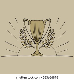 cup, gold laurel wreath vector award
