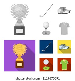 Cup, golf club, ball on the stand, golfer shoes.Golf club set collection icons in monochrome,flat style vector symbol stock illustration web.