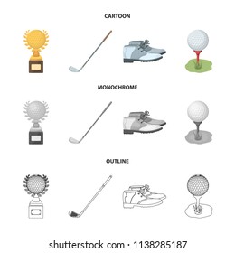 Cup, golf club, ball on the stand, golfer shoes.Golf club set collection icons in cartoon,outline,monochrome style vector symbol stock illustration web.