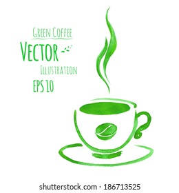 Cup of green coffee. Hand drawn watercolor sketch. Vector illustration. isolated.