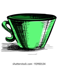 Cup in green color sketch vector illustration