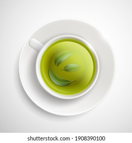 Cup of green herbal tea. Isolated on white background. Vector illustration.