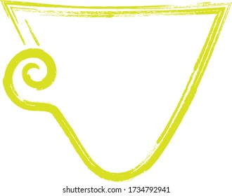 Cup - a green outline is drawn in one line. Tea party symbol in abstract form, child's drawing.