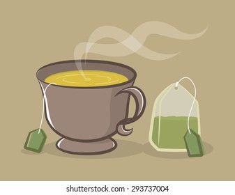 a cup of green tea and tea bag