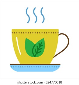 Cup of green tea icon. Flat vector illustration. Herbal tea color icon on white background