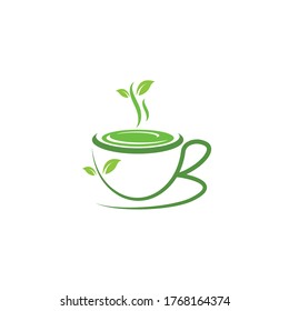a cup green tea icon vector illustration design template
