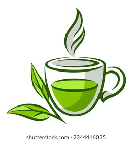 Cup with green tea. Illustration of traditional drink.