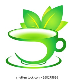 cup of green tea with leaves