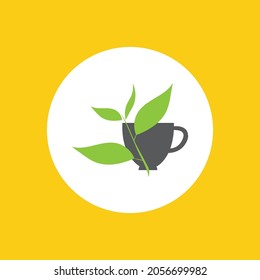 a cup of green tea leaves on a yellow background